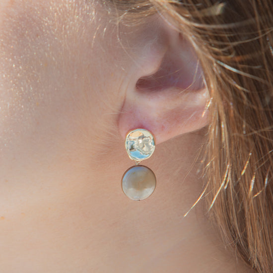 Carolina Earrings in Taupe, worn
