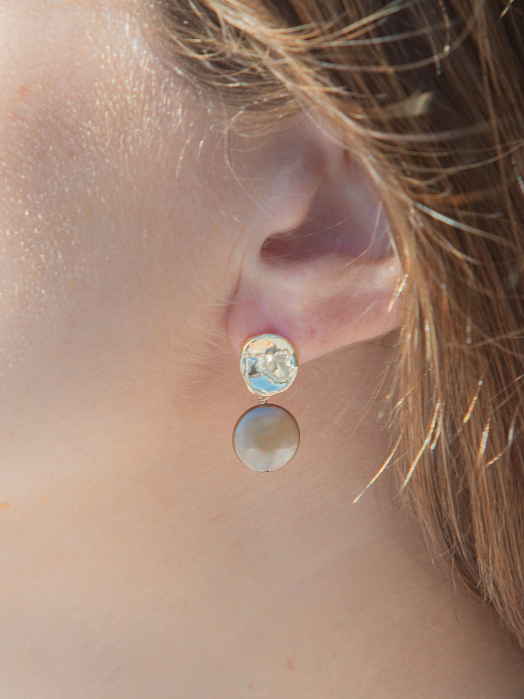 Carolina Earrings in Taupe, worn