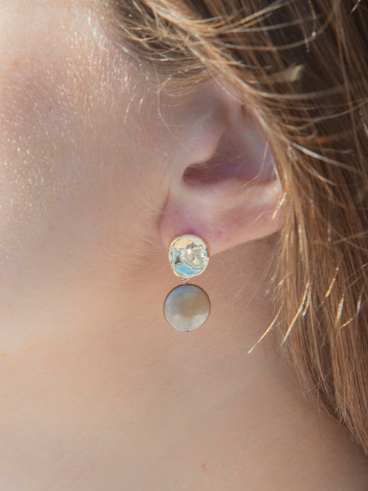 Carolina Earrings in Taupe, worn