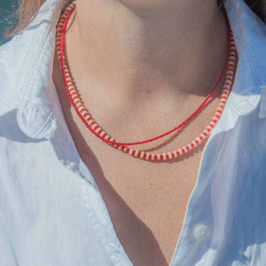 Caroline Necklace in Red, worn