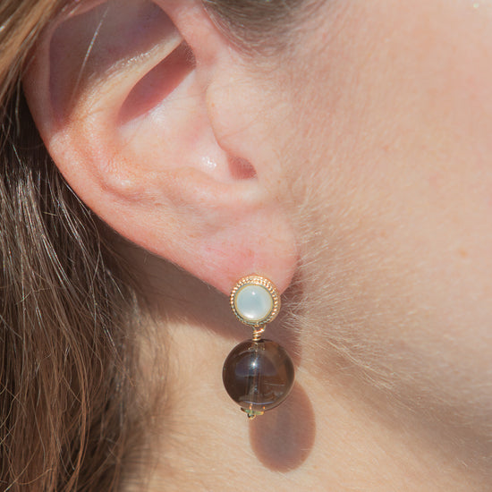 Delfina Earrings in Brown, worn