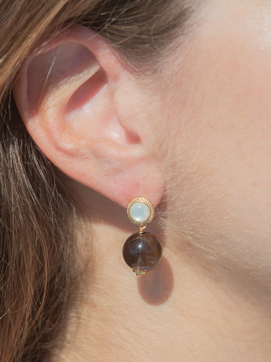 Delfina Earrings in Brown, worn