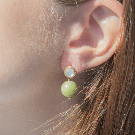 Delfina Earrings in Green, worn