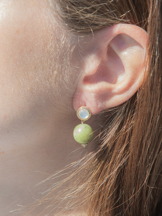 Delfina Earrings in Green, worn
