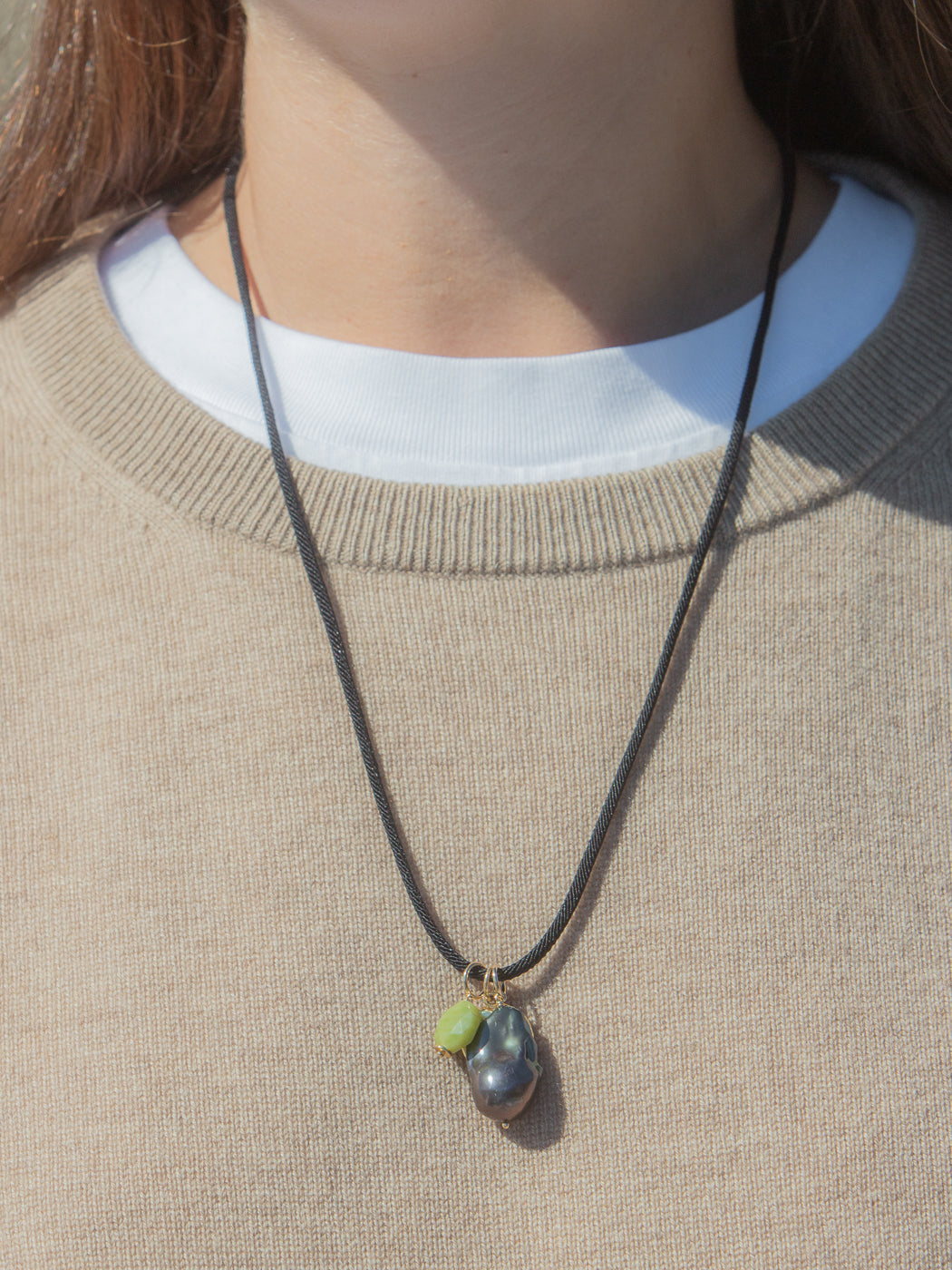 Jade Coin Charm in green, worn