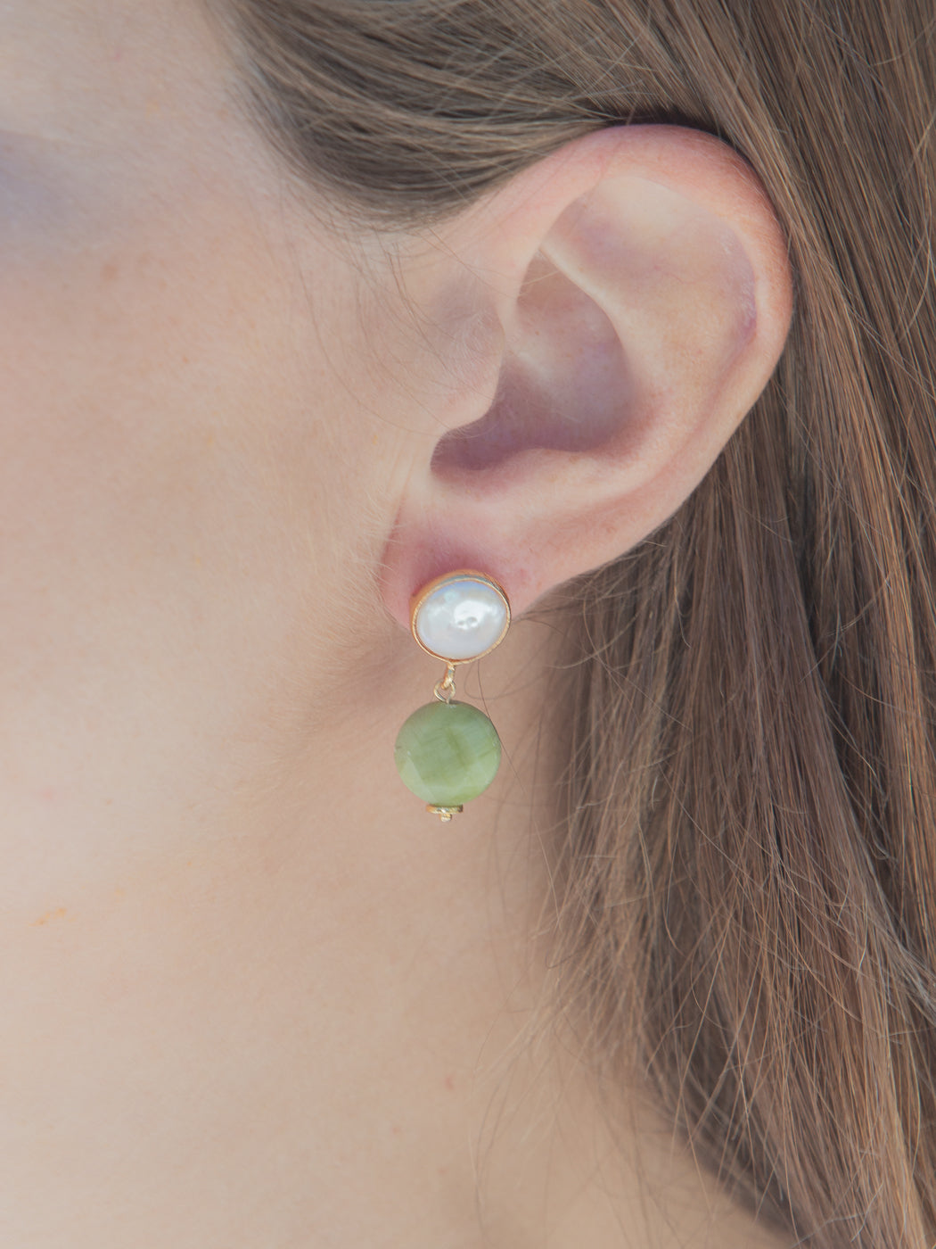 Jade Earrings in Green, worn