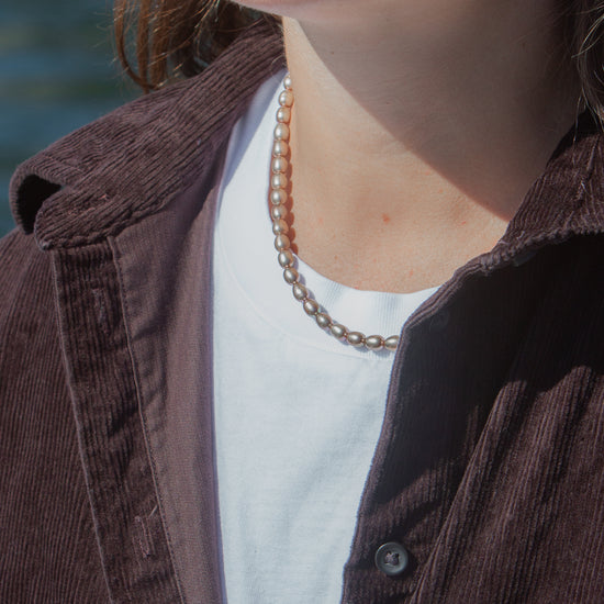 Livvy necklace in Taupe, worn