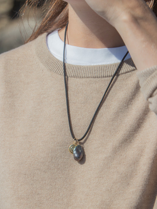 Maeve Necklace in Black, worn