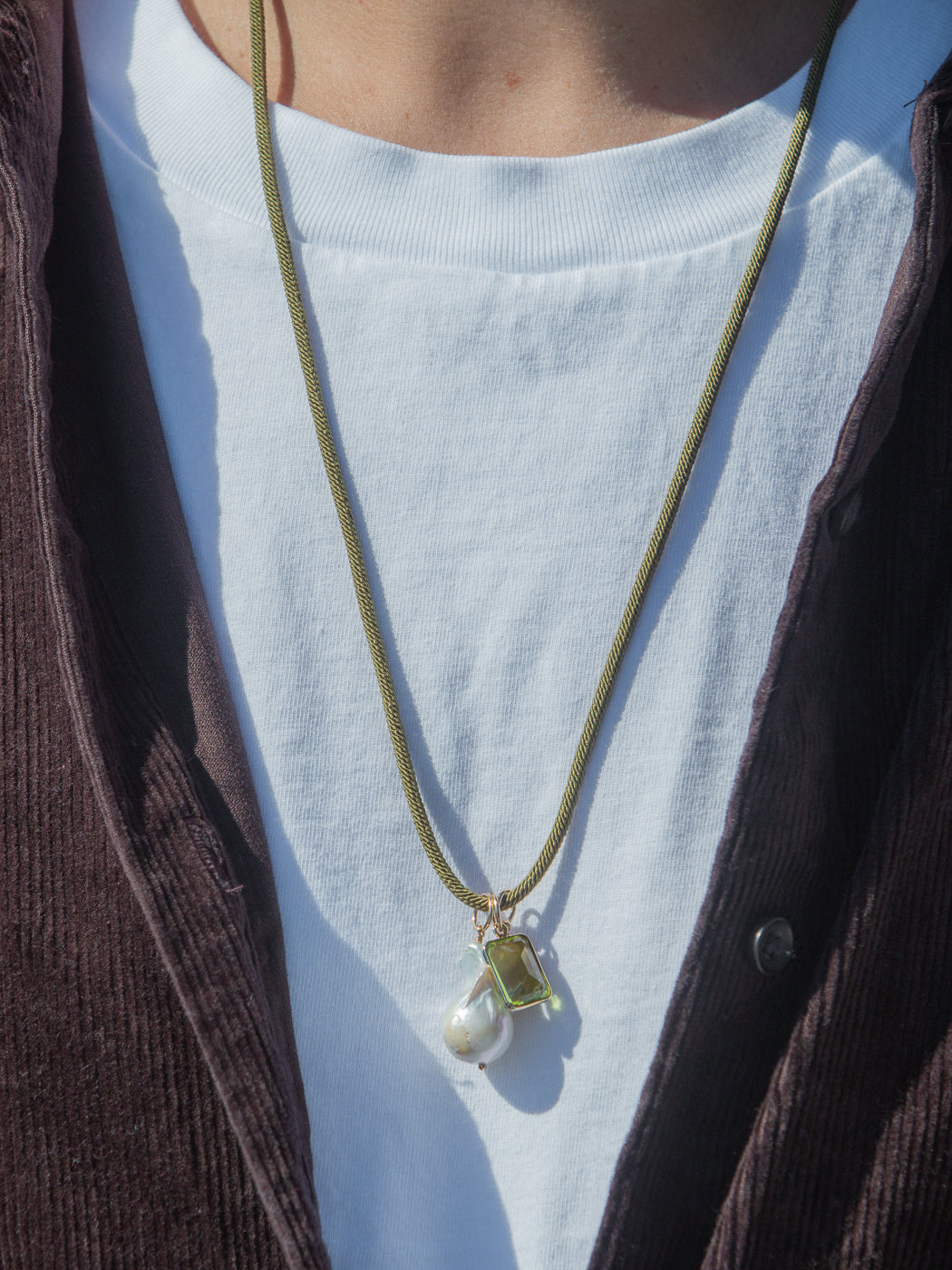 Maeve Necklace in Green, worn