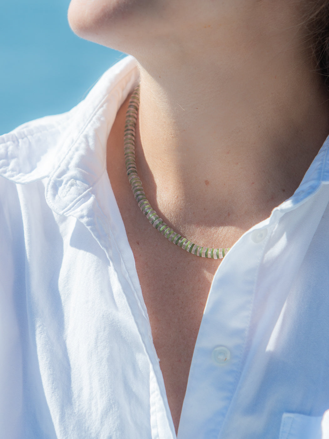 Scarlett Necklace in Green Multi, worn