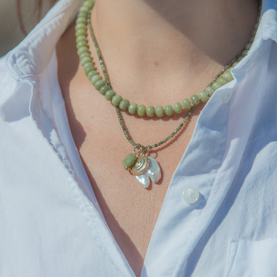 Shay Necklace in Green, worn