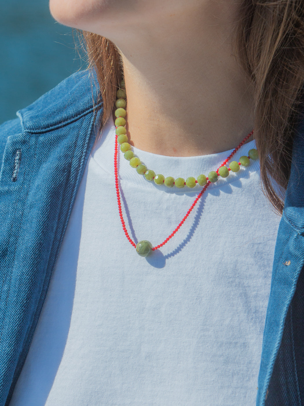 Tini Necklace in red, worn