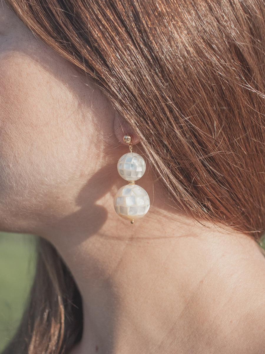 mother of pearl mosaic bauble earrings